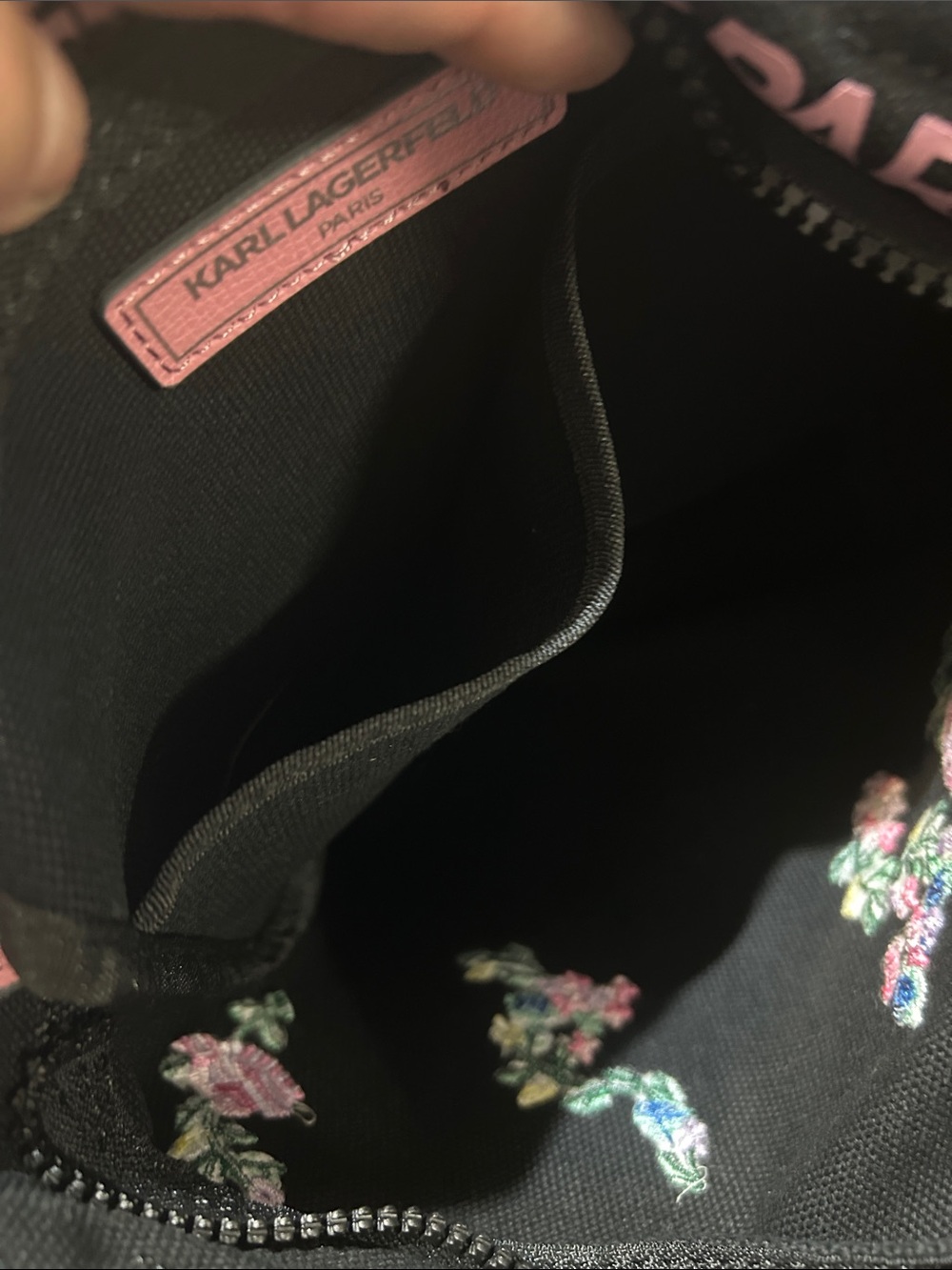 Karl Lagerfeld Black Canvas Mini Tote with Pink Trim - Picture 7 of 7